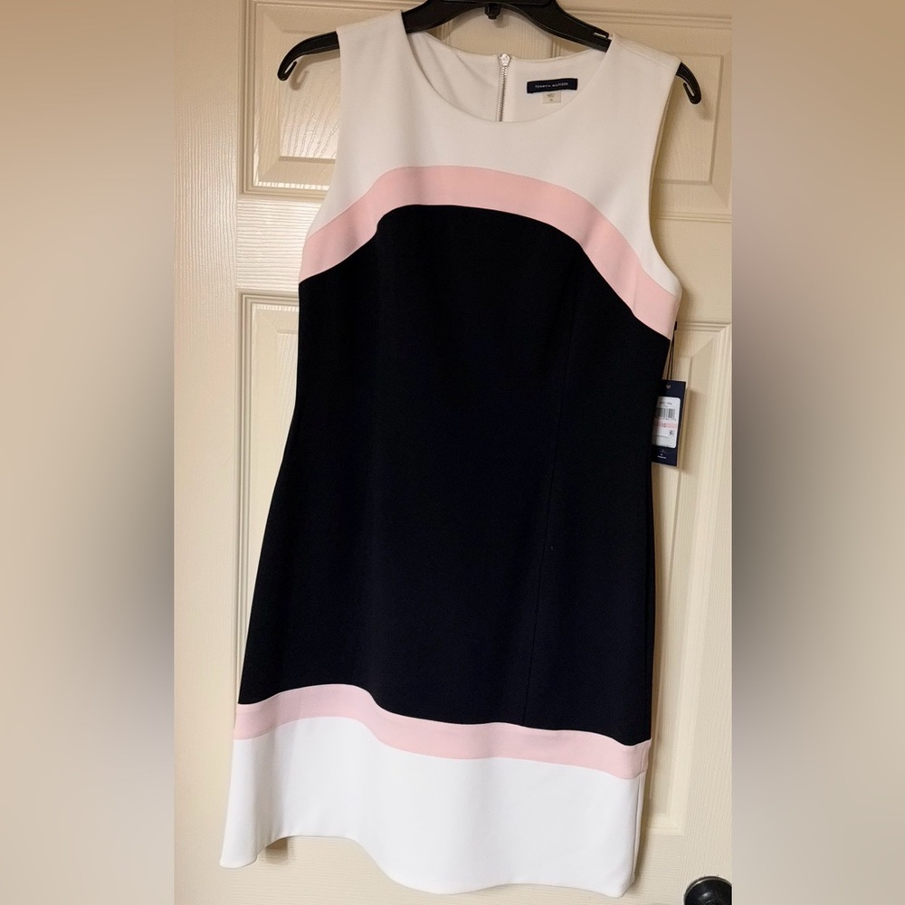Tommy Hilfiger Black and White Dress with Pink Trim